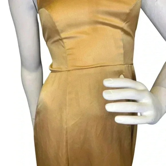Show Me Your Mumu Godshaw Goddess Tie Back Gown True Gold Luxe Satin’s Dress. - Picture 6 of 12